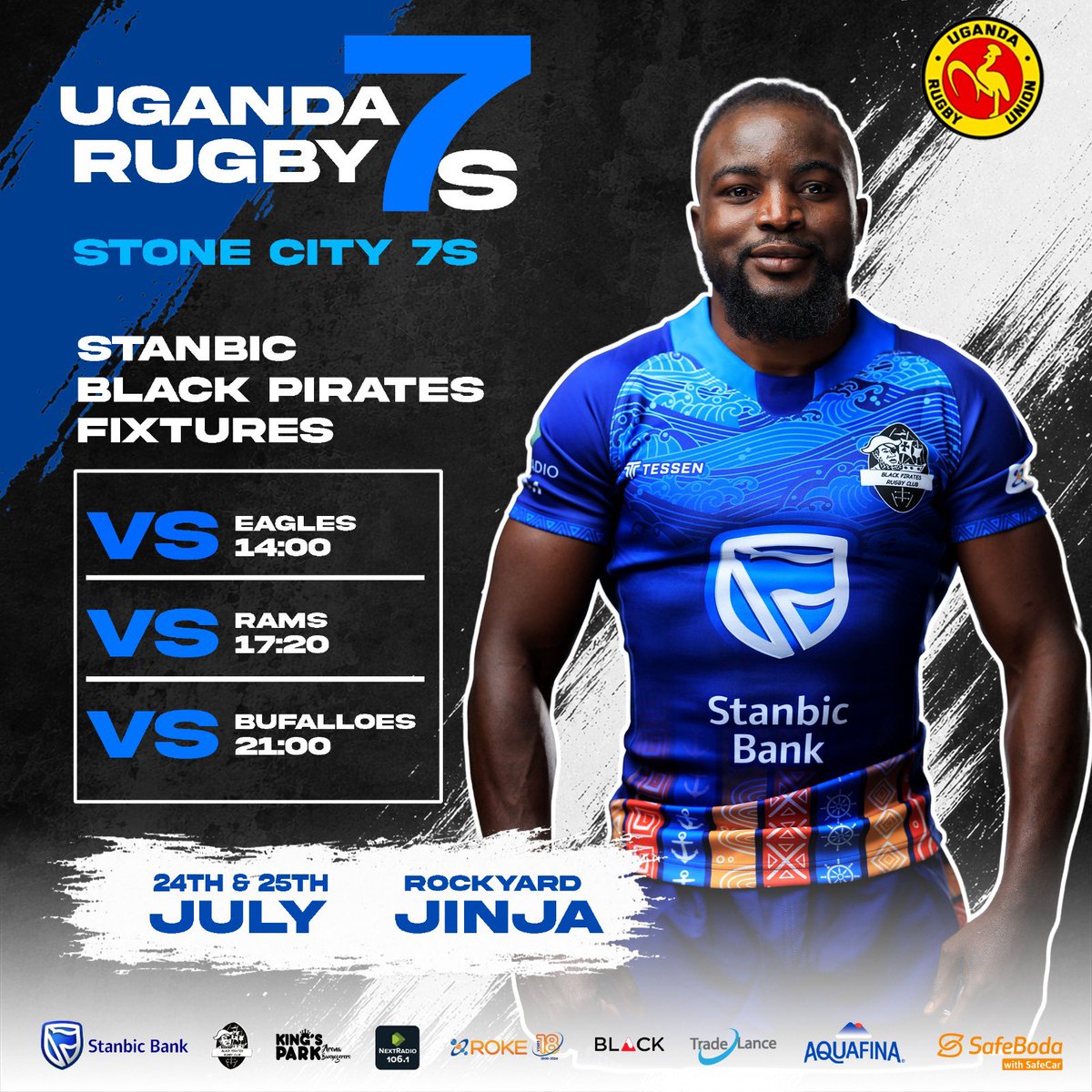 piratesrugbyUG's tweet photo. The Uganda Rugby 7s Series 2026 start this weekend. And we take on Eagles at 14:00HRS tomorrow in the first kick off of the Stone city 7s. (floodlights) 

Games to be played on Friday and Saturday.

COME ON YOU PIRATES 🏴‍☠️ 

#StanbicPirates|| #RokeWithPirates || #VisitKPA || #PiratesStrong