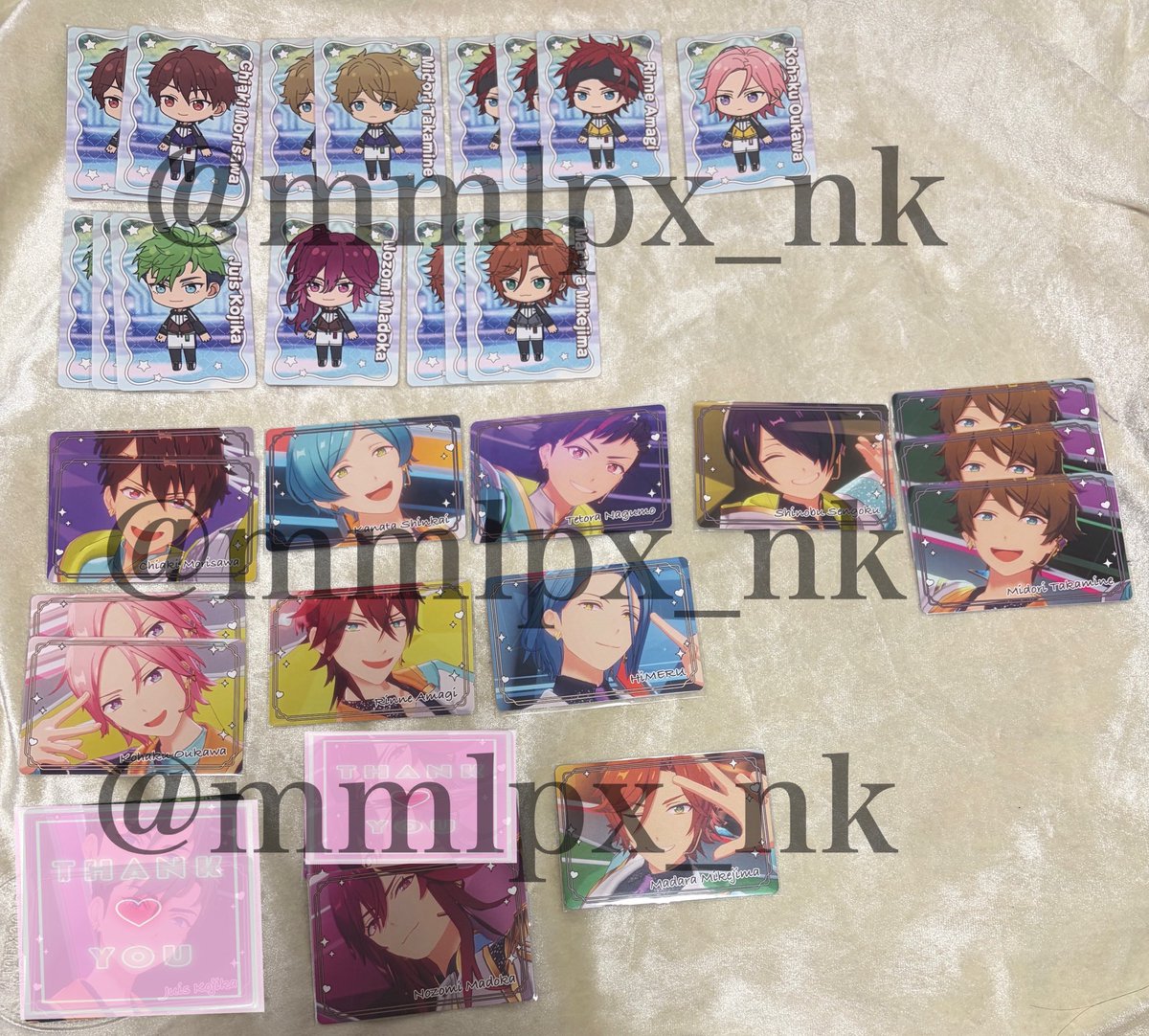 mmlpx_nk's tweet photo. 【交換/譲渡】あんスタ チップス カード

譲)千秋 奏汰 ✴︎鉄虎 ✴︎忍 ✴︎翠
★燐音 こはく
HiMERU ☆ジュイス ☆望見 ✴︎斑

求)100円/枚+送料
or両種 舞珠 / SD: みか 創 英智 宗①
MV: みか①宗①英智①

8/1 都内手渡し◎
↓ https://t.co/R4DItAVY1v
