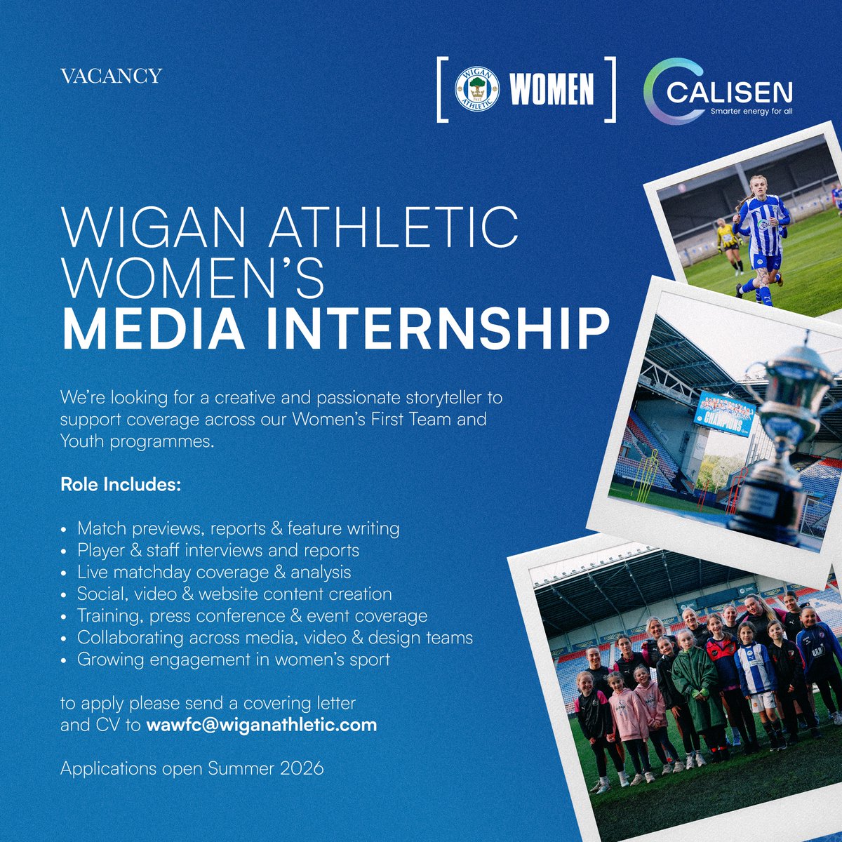 Latics_Women's tweet photo. 💻 We have two exciting internships available that will support our Media &amp; Analysis departments throughout 2026/27. 

If you are interested in either role, please send your CV and Cover Letter to wawfc@wiganathletic.com 📧 https://t.co/iuEhzJw49b