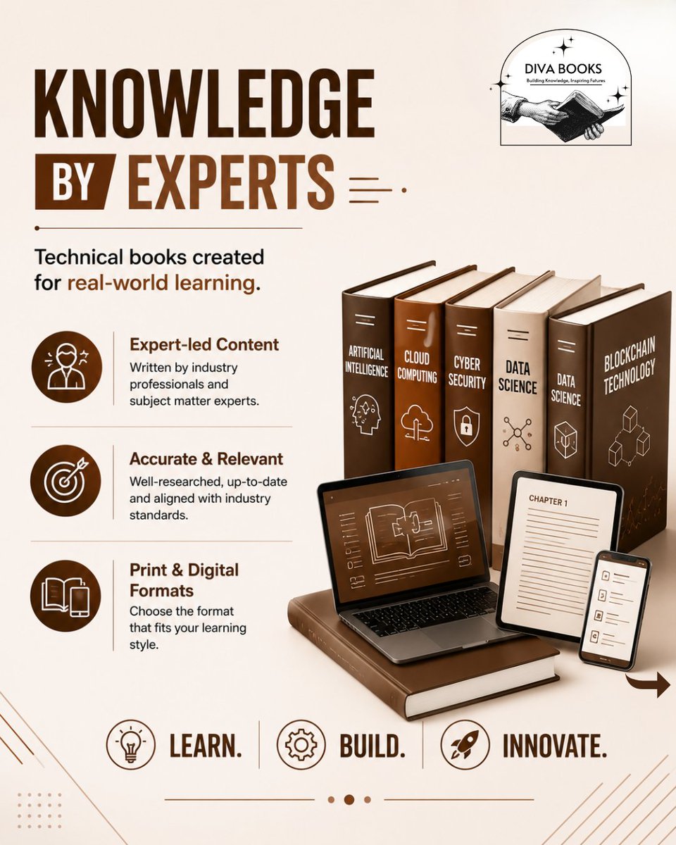 books_diva's tweet photo. Discover knowledge that keeps pace with technology. 

From AI and Machine Learning to Cloud, Cybersecurity, Blockchain, and more - Diva Books brings expert-driven tech knowledge to learners and innovators.
Read the future. Build what’s next.

#DivaBooks #TechBooks #Technology https://t.co/0YR2RVLw52