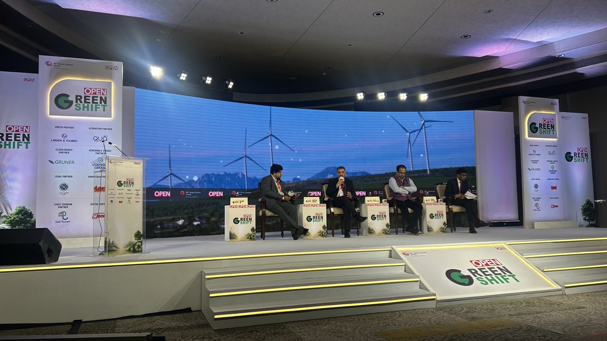 Openthemag's tweet photo. #OPENLIVE: “The cleanest resource is the resource that is never used. Sustainability begins at the design stage, where every decision shapes the environmental impact of infrastructure for decades.”
Santosh Kumar, Chief Sustainability Officer, @larsentoubro , speaking during the panel discussion “Building India’s Low-Carbon Future: Infrastructure, Mobility & New Energy” at OpenGreenShift.