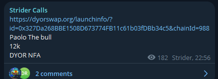 StriderEVM's tweet photo. Called a 30x on Paulo the Bull in my Telegram last night

0x327Da268BBE1508D673774FB11c61b03fDBb34c5

Always getting the alfa on new chains

https://t.co/nZcWR4DIvP

Hope you didn't fade anon. https://t.co/AlZJTbn6BL