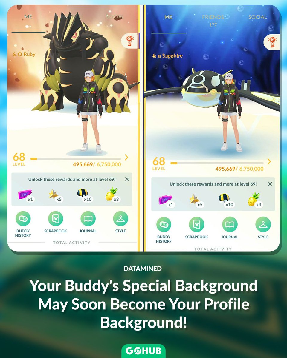 PokemonGOHubNet's tweet photo. Your Buddy could soon make your profile look even better 👀✨ 

Dataminers have discovered support for using your Buddy's Location Card or Special Background as your profile background in Pokémon GO. The feature is present in version 421.0, but it isn't live yet.

More details: https://t.co/1Lq2VACpx1 

#PokemonGO