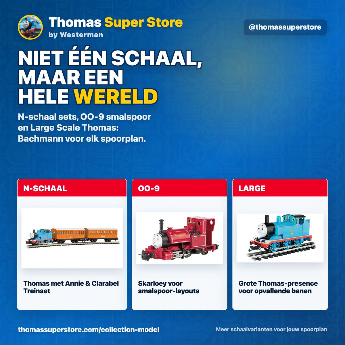 thomassuper02's tweet photo. Niet één schaal, maar een hele wereld. Van N-schaal tot OO-9 en Large Scale: Bachmann brengt Thomas &amp; Friends naar verschillende spoorplannen.

Ontdek alle modelspoor opties:
https://t.co/J2SUJXHMx9

#Bachmann #ThomasAndFriends #ThomasSuperStore #Modeltreinen #Modelspoor #Sodor https://t.co/nmhm75oZgK