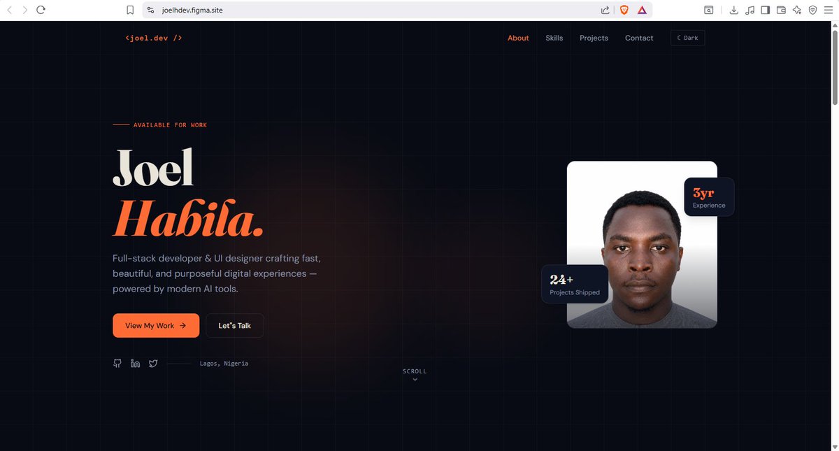 joelhabila55's tweet photo. Built my portfolio site this week using AI as a real design partner.
Key takeaway: AI nails first 80% instantly. The last 20% (making it feel yours) is still on you.
🔗 https://t.co/ybqTdpOHEl
@Apexium Technologies
#ApexiumTechnologies #ApexiumDSF #DSF2 https://t.co/QLl1ddSqZi