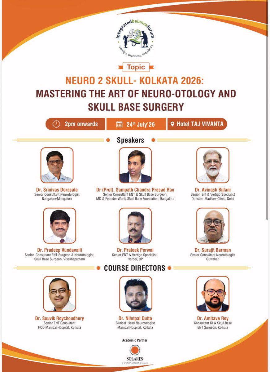 _bsbi_'s tweet photo. Honoured to be Faculty at #Neuro2Skull2026 in Kolkata. Looking forward to delivering my lecture on "Future Directions in Skull Base Surgery" and participating in expert discussions on complex skull base disorders with esteemed colleagues.

#SkullBaseSurgery #NeuroOtology #ENT https://t.co/kJB7jJkSCh