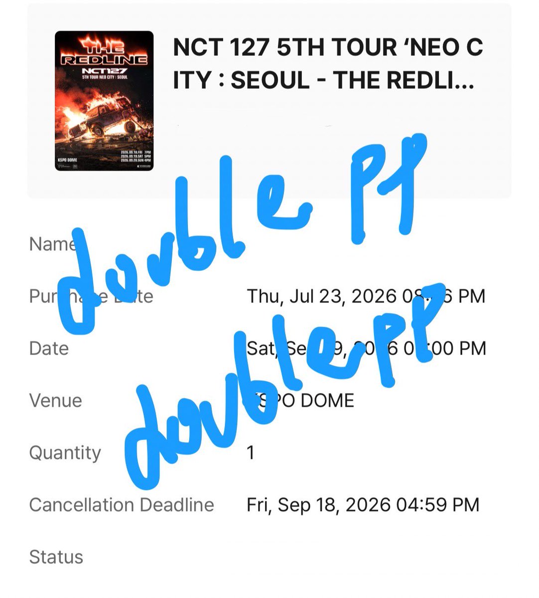 doubleeeepp's tweet photo. รีวิวกดบัตร NCT127 ที่เกาหลี รอบ global วันนี้ VIP standing 1 ใบคับ

#THE_REDLINE
#NCT127_5TH_NEOCITY_THE_REDLINE https://t.co/nUCGnX552m