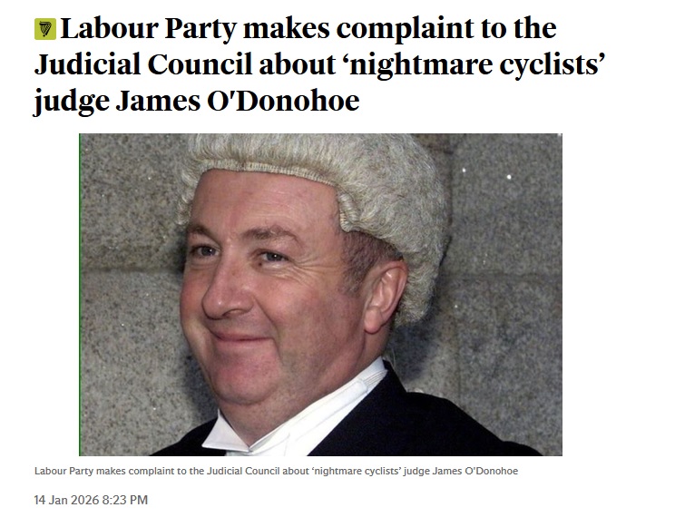 nwl88444048's tweet photo. H/T @griptmedia https://t.co/PlmeCf7kwB

Colourful and unsuccessful election candidate in Kerry, Michelle Keane says the High Court in Dublin has ruled that Michelle was not guilty of contempt in 2024, which led to her being jailed for 4 days in Limerick's womens prison.

She was jailed by controversial no-friend-of-cyclists Judge James O'Donohoe, below, at a circuit court sitting in Listowel. Judge O'Donohoe has now been roundly criticised in Michelle's case by the High Court, according to Gript.

It's an offshoot of a larger defamation claim by a Kerry garda sergeant who successfully claimed before the courts in Kerry she was defamed by comments made by Michelle. This was after the Garda had contacted Michelle about Tweets, seemingly a non-crime hate-related incident. Michelle recorded the phone call, and posted comments on Twitter which the Garda successfully claimed were defamatory.

We haven't see the latest High Court ruling, it's not on the courts website yet, but it appears to be a solid (if novel, see below for a selection from the current list of her High Court cases) victory for Michelle. Nice to see her happy with the courts for once!
