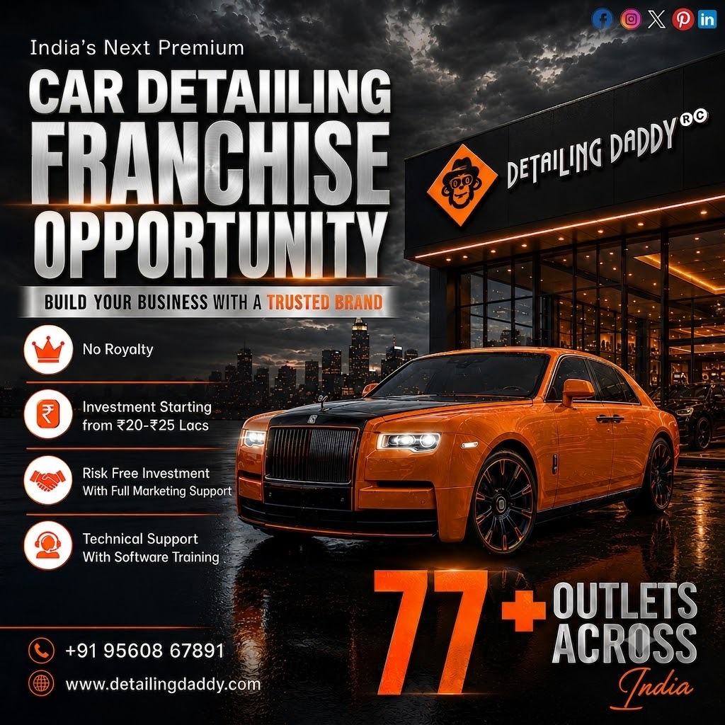 detailingdaddy's tweet photo. ✨Exciting News for Aspiring Entrepreneurs!🚗
Dive into the world of car care with Detailing Daddy's premium franchise opportunity. With investments starting from ₹20-₹25 lakhs without any royalty fees. 

🌐https://t.co/2id76TeFkW 

#FranchiseOpportunity #detailingdaddy https://t.co/yGhg3PlrpP