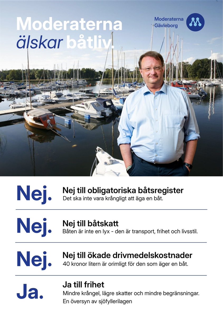 beckmansasikter's tweet photo. Du har köpt en båt med skattade medel. 

Vad är rättvisan i att du ska betala en hög båtskatt?

En båtskatt är ren avundsjukeskatt som Moderaterna naturligtvis säger nej till. 

Moderaterna värnar friheten med båtlivet - också! https://t.co/PTyBQkBtvO
