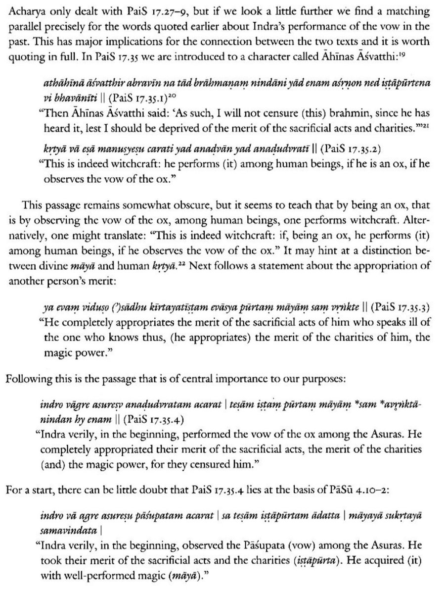 pArAsharyAyaNa's tweet photo. Pāśupata vrata has its roots in the Taittirīya Brāhmaṇa,
and in the «anaḍudvrata» (the vow of the ox) of the Atharvavedic Paippalāda Saṃhitā.

Pāśupatasūtra mirrors the Paippalāda Śruti in stating that Indra was the first to observe the vow. https://t.co/TWSAM9vBQa