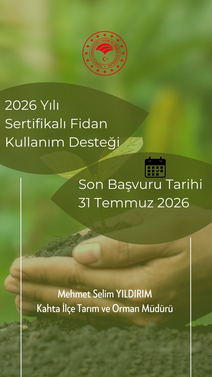 TarimKahta's tweet photo. 📢2026 YILI ÜRETİM SEZONU SERTİFİKALI TOHUM,FİDAN KULLANIM DESTEĞİ 📢 ⚠‼

🔸 Sertifikalı Tohum,Fidan Kullanım Desteği⤵

⏳ Son Başvuru Tarihi ⤵
📅 31 Temmuz 2026 Cuma
Tüm üreticilerimize önemle duyurulur. #kahtailçetarım
@TCTarim @ibrahimyumakli @mehmetselimyld8 https://t.co/CgxuWenULz