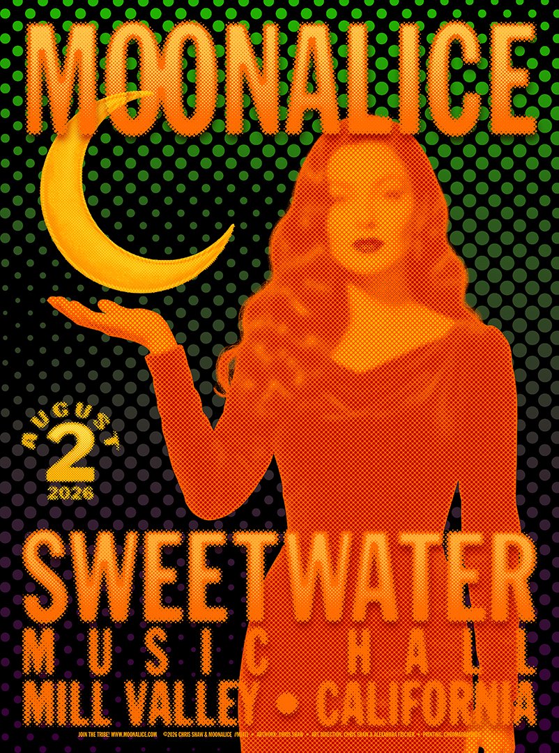 Moonalice's tweet photo. Check out Chris Shaw's amazing poster for the Sunday, August 2, Moonalice matinee concert at Sweetwater Music Hall - free for everyone attending! Hope to see you there! 

@SHAWPOSTER https://t.co/miyoqNTM1H