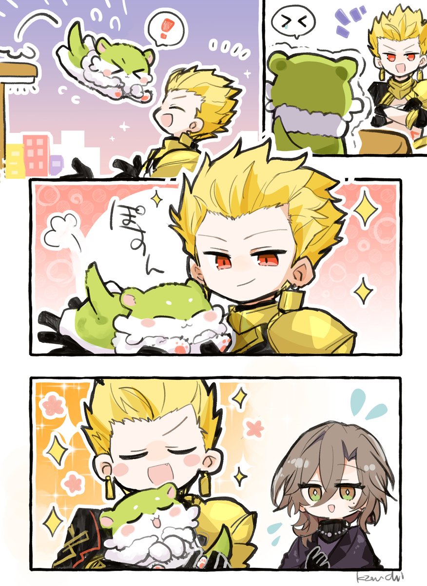 salty_kzmch_7's tweet photo. Fateコラボ、ギルのイッテ星穹の概要欄が💚キメラちゃんとのハートフルストーリー💖すぎて三度見した　幻覚…？ https://t.co/jOrHsfNeUn