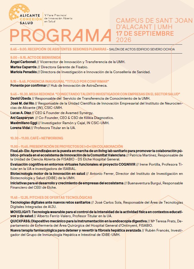 GVAfisabio's tweet photo. 🗓️Jueves 17 de septiembre
⏰ Horario: 9:00h a 14:00h
📍 Edificio Severo Ochoa de la Universidad Miguel Hernández. San Joan d'Alacant

🔗 Más información e inscripciones: https://t.co/wfSNK0tQwL https://t.co/AGk02Fay5W