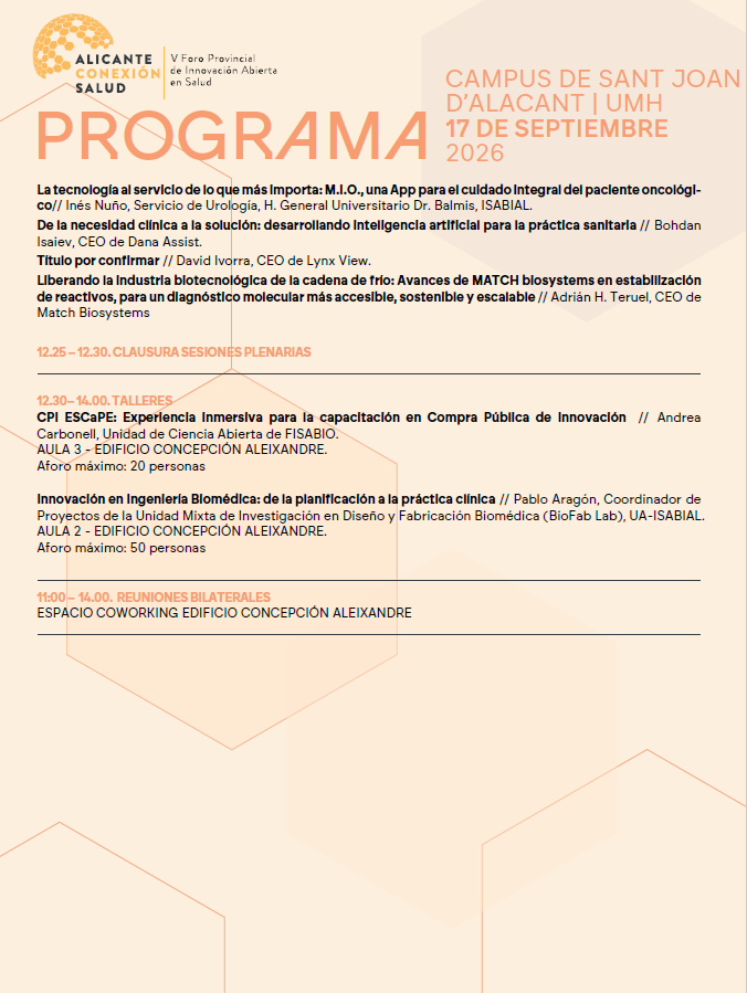 GVAfisabio's tweet photo. 🗓️Jueves 17 de septiembre
⏰ Horario: 9:00h a 14:00h
📍 Edificio Severo Ochoa de la Universidad Miguel Hernández. San Joan d'Alacant

🔗 Más información e inscripciones: https://t.co/wfSNK0tQwL https://t.co/AGk02Fay5W
