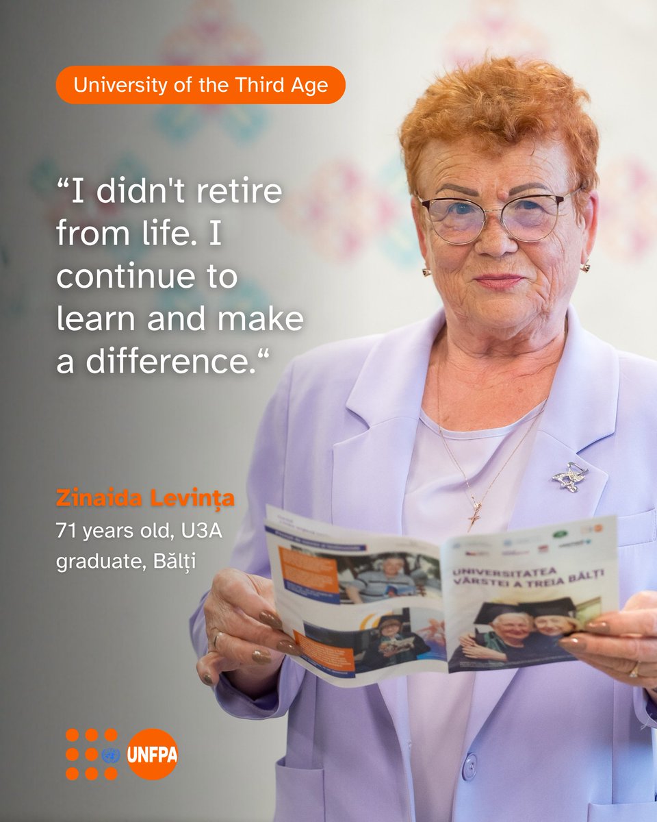 UNFPAMoldova's tweet photo. 🟠At 71, Zinaida didn't retire from life.
🇲🇩As Moldova's population ages, #DemographicResilience means investing in active ageing programs, like the #UniversityOf3rdAge, so older persons can thrive, stay engaged & keep contributing to families & society➡️https://t.co/DSdjvtIVir https://t.co/e3Id25PuA9