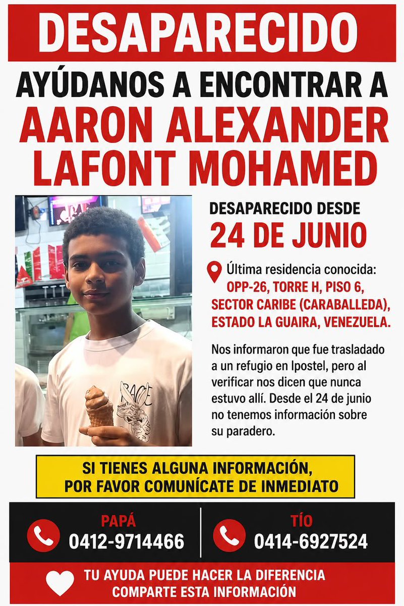 FabioLValentini's tweet photo. URGENTE! Aaron Alexander Lafont Mohamed es otro de los niños sobrevivientes al doble terremoto que se encuentra desaparecido. 

Su padre y familiares los buscan desesperadamente. Su nombre habría aparecido en la lista de registrados del Centro de Refugiados en la sede de Ipostel Caracas. 

Cada día la lista de niños desaparecidos, sobrevivientes, aumenta.