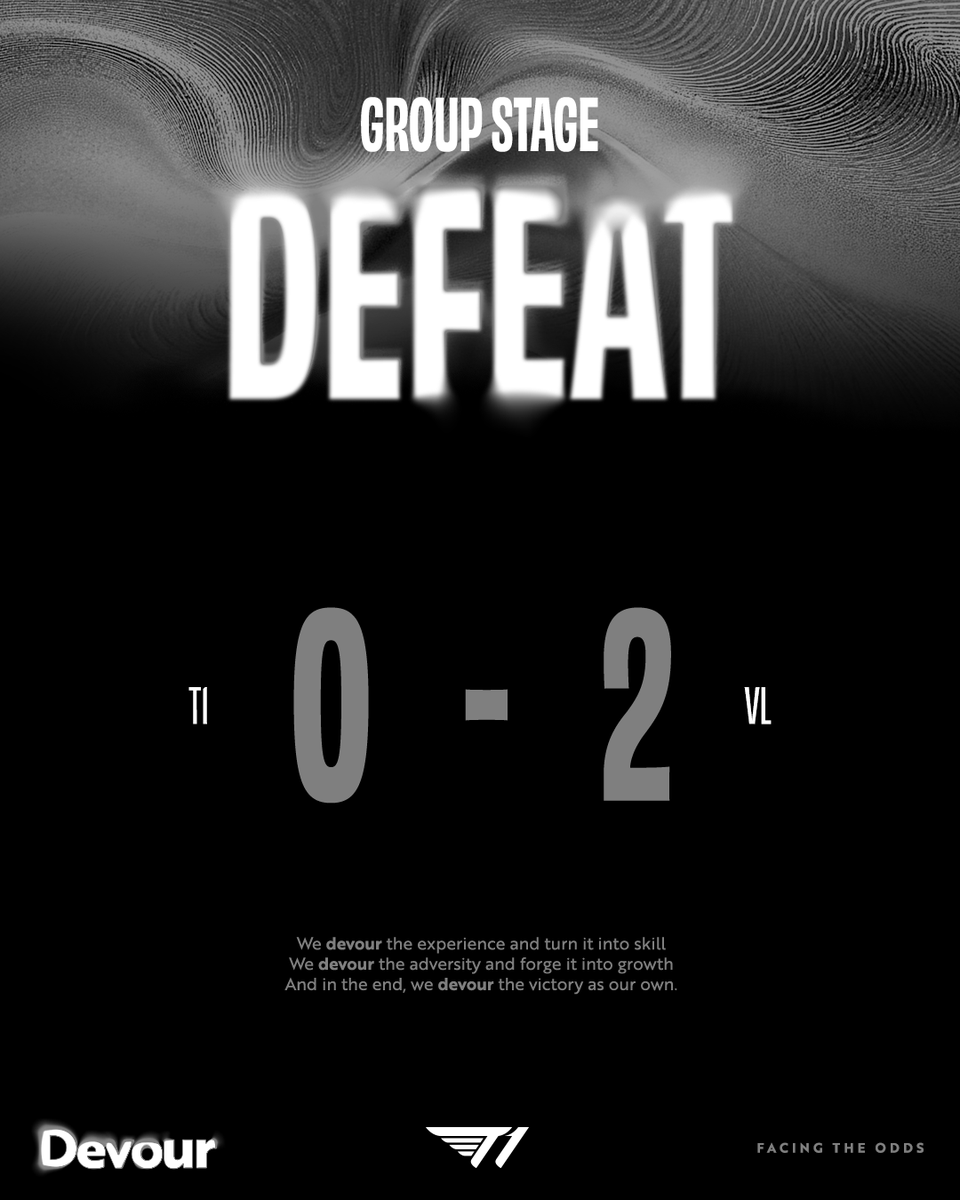T1's tweet photo. DEFEAT I vs VL

다음 경기 최선을 다하겠습니다.
We will learn from this defeat and come back stronger. Thank you always for your unwavering support.

#T1VALORANT https://t.co/frnFwGFPFj