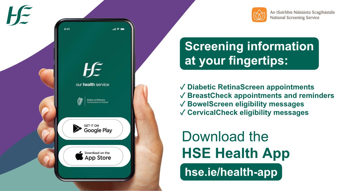 NSShse's tweet photo. More screening features are now available on the #HSEHealthApp.
App users can now:
🗓️ view #DiabeticRetinaScreen appointment information
📲 get #BreastCheck appointment reminder notifications.
Read more and download the App: https://t.co/2KJ4avIe92
#ChooseScreening https://t.co/xommMt06nS