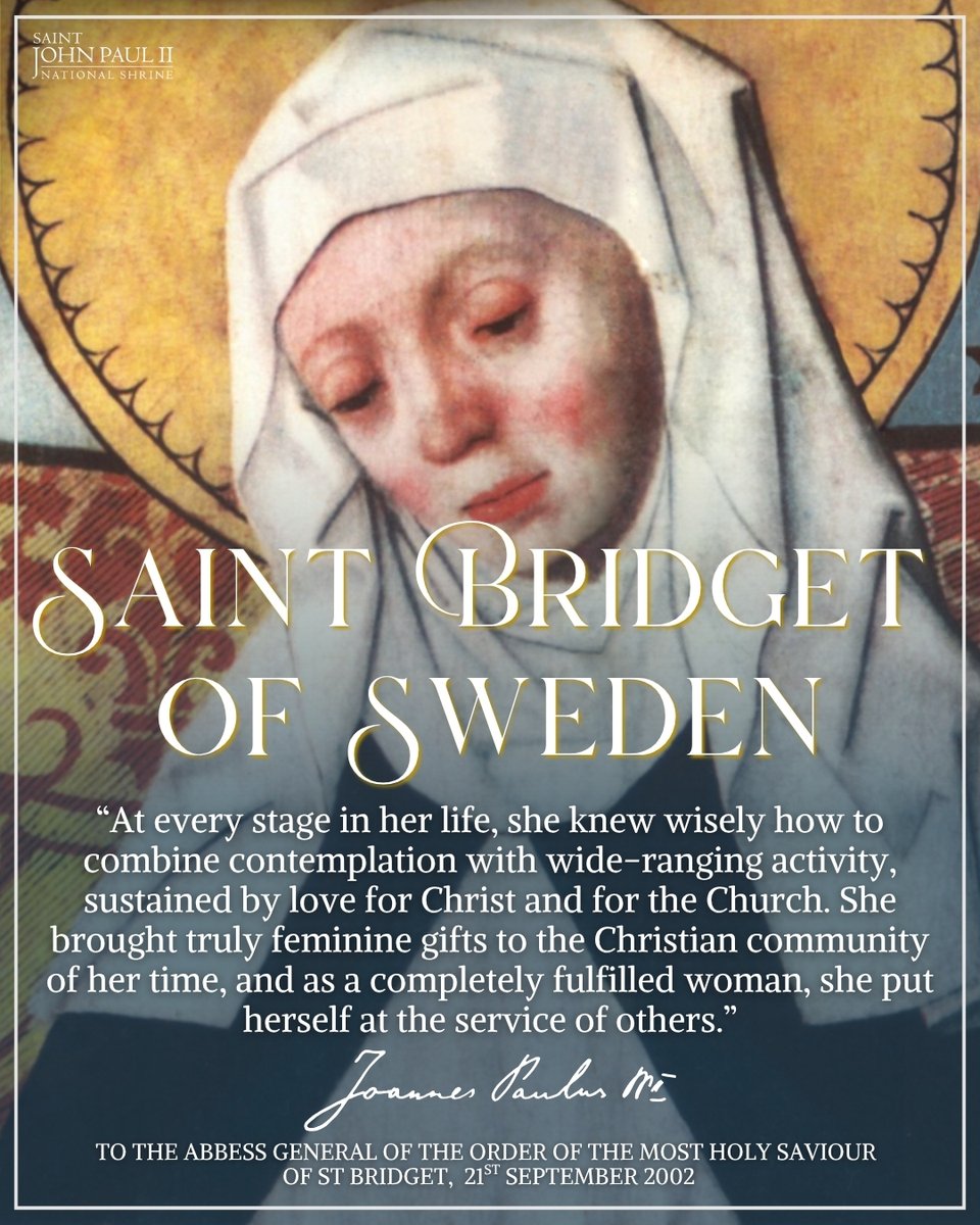 JP2Shrine's tweet photo. Happy feast day of St. Bridget of Sweden!
“Because she found time for God, she found time for men and women.” - JPII 9/21/02
Image: Wiki Commons - Altarpiece in Salem church, Södermanland, Sweden
#StBridgetOfSweden #JohnPaulII https://t.co/PNM2da8dHP