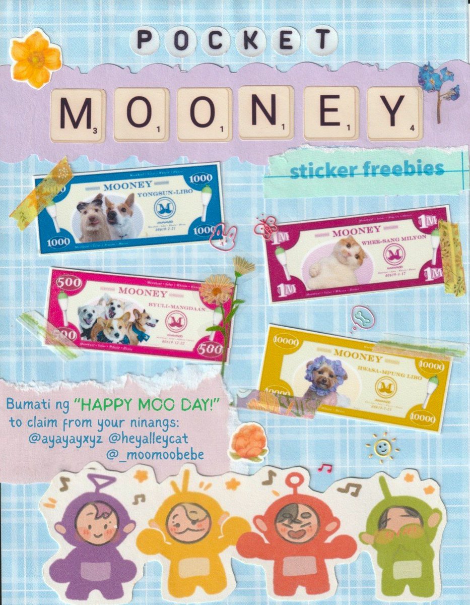 _moomoobebe's tweet photo. The Triple A-ngpao is back! ✨️

Your budol-nims are giving away 💸 Pocket MOOney stickers at the 4Ward con in mnl

Bumati ng "Happy Moo Day!" para makatanggap ☺️

Random 2 of 4 designs in each angpao

@Ayayayxyz @heyalleycat
#MAMAMOO_4WARD #4WARDinMNL #MAMAMOO #4WARDinManila https://t.co/nA7aNtpqeh