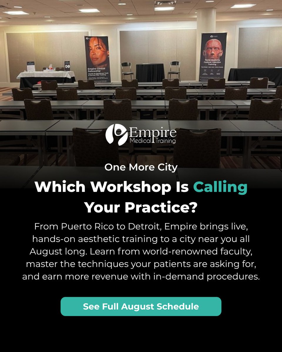 EmpireMedical's tweet photo. 🚨 August is your month to level up your aesthetic skills!
Learn from world-renowned faculty, master the injectable techniques your patients are asking for, and gain the confidence to bring more in-demand procedures into your practice.
>> https://t.co/zYNGpexJVz https://t.co/FqYz9qpbZu