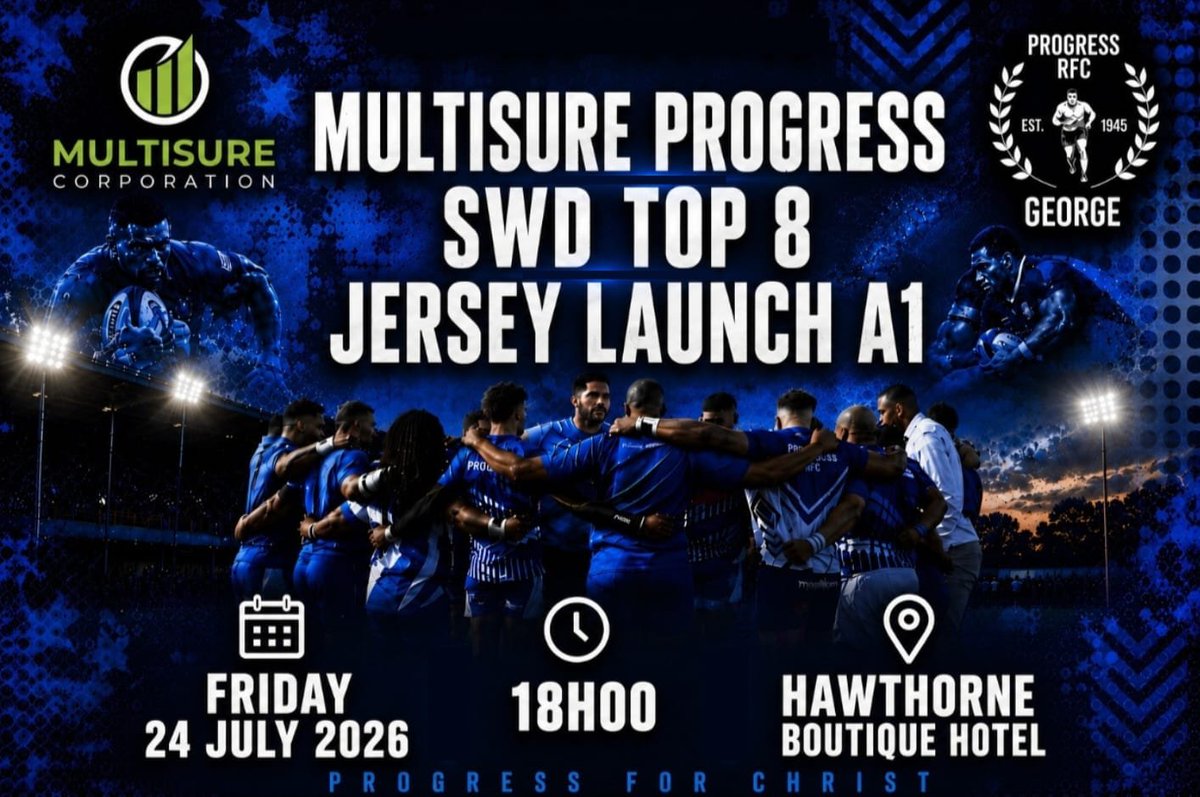 progressrfcswd's tweet photo. Multisure Progress A1 will be having their Top 8 Jersey Launch on Friday evening at the Hawthorne Boutique Hotel 🔥

Due to limited space available the event is by invitation only but a live stream will be made available for all supporters to join in 💙🤍 https://t.co/xrQq3jJ6Qi