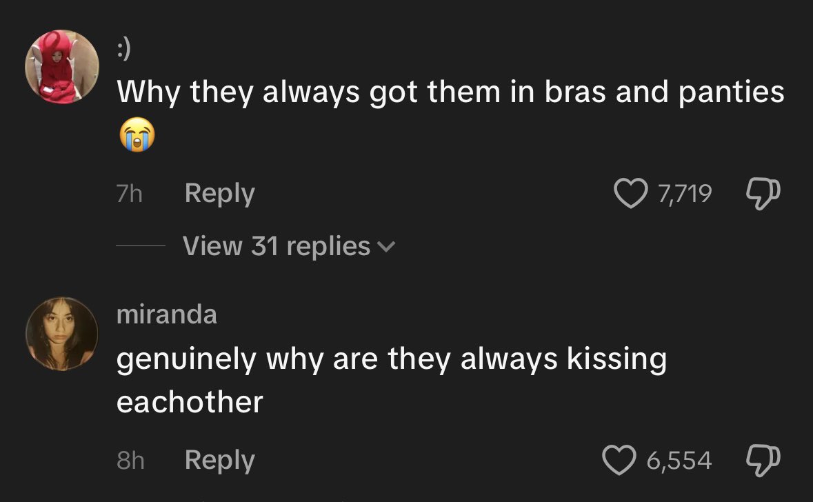 sodaniwhore's tweet photo. It baffles me that we have people complaining about girls kissing and girls wearing lingerie in the big 2026😭 https://t.co/AWvw0Wiv2B