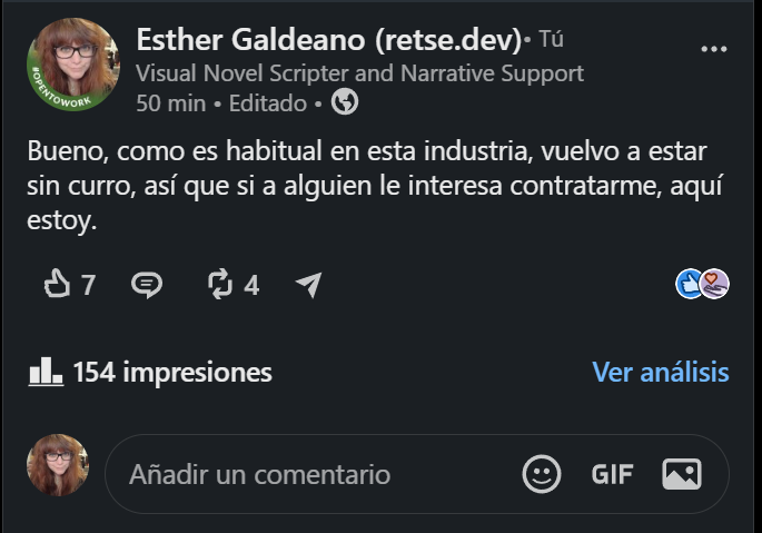 Retse_dev's tweet photo. En LinkedIn hay que escribir de X manera no se qué.

Mis posts: https://t.co/VnNxY8lKB4