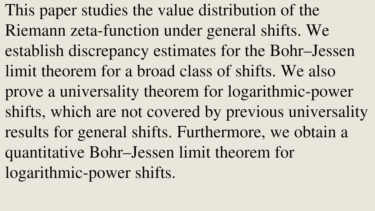 PQBW's tweet photo. On the value distribution of the Riemann zeta-function with general shifts

Keita Nakai
https://t.co/424LXSPbNW [𝚖𝚊𝚝𝚑.𝙽𝚃] https://t.co/aAxLGa97LF