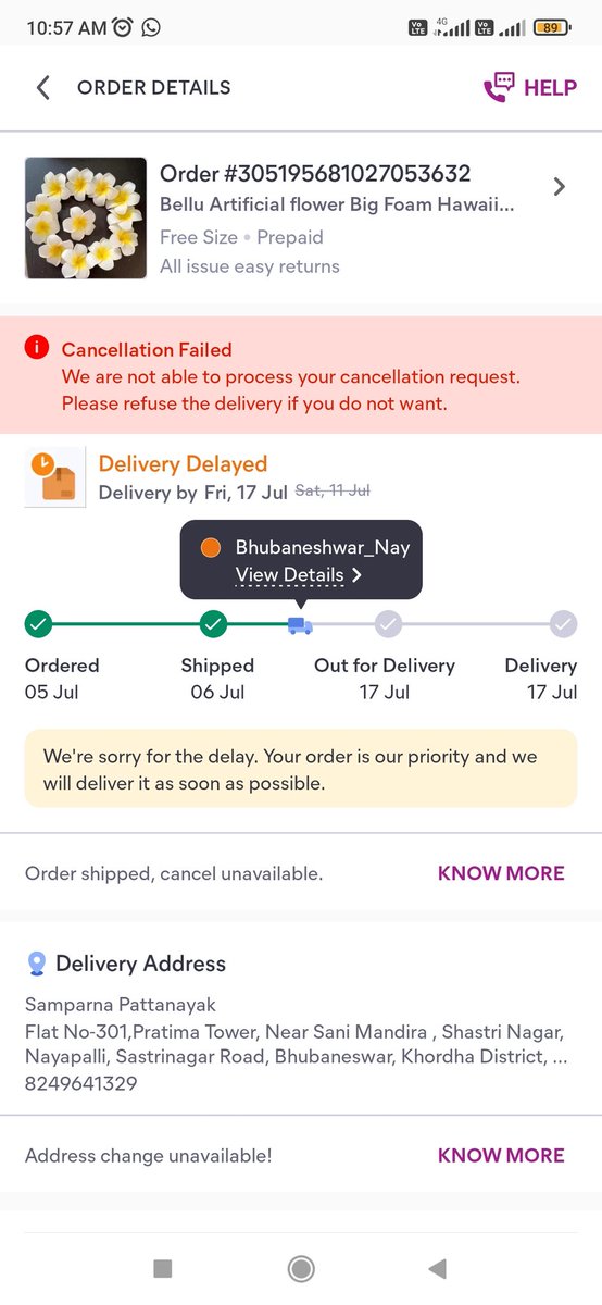 Samparna98's tweet photo. @Meesho_Official 
Order not delivered yet. Placed cancellation request but failed again and again and delivery also not done till now. I am attaching the screenshot of the same.Kindly Do the needful.. Deliver my order or initiate refund https://t.co/n4FBaow9vW