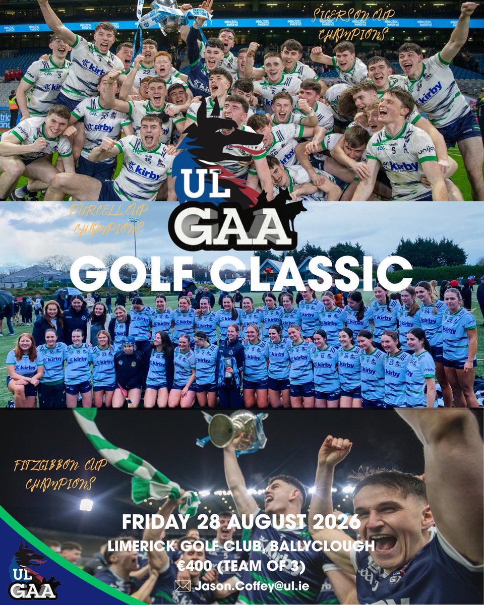 ul_gaa's tweet photo. 1️⃣ MONTH TO GO ⛳️

Not long to go until our Annual Golf Classic @LimerickGC where the winning team on the day will secure tickets to the Ryder Cup next September!

We still have some tee times and sponsorship opportunities available. Contact Jason.Coffey@ul.ie 📧 for more details https://t.co/ouwCZLQn8S