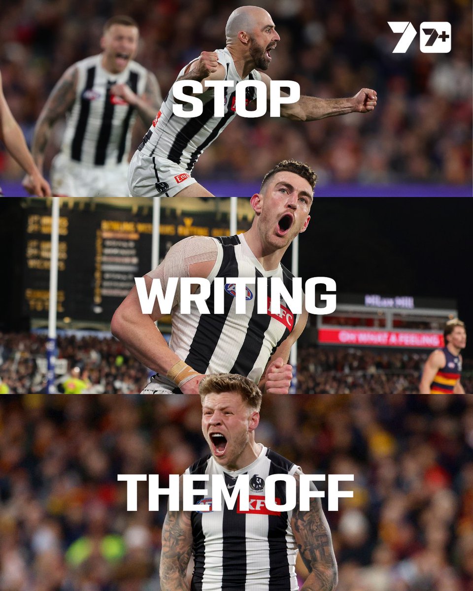 7AFL's tweet photo. They got their scalp 😳

Collingwood 16.12 (108) def Adelaide 11.8 (74)

#AFLCrowsPies https://t.co/Zo1cJNqf7J
