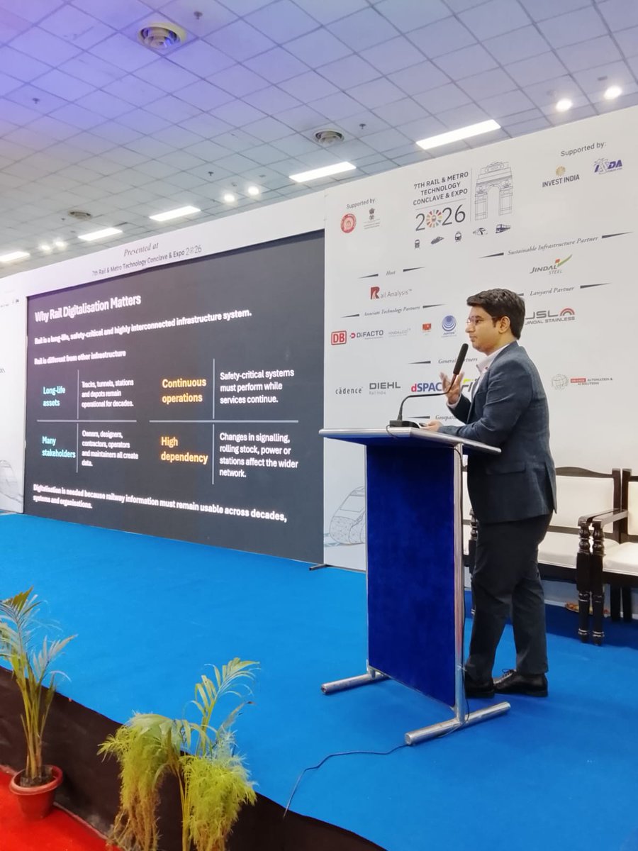 RailAnalysis's tweet photo. [Presentation]

Shri Ankur Vyas, Associate Director, Infrastructure and AEC, Geospatial World, to speak on Digital Railways for a Connected India - Global Practices, India’s Progress and the Path to Lifecycle digitisation at #RMT2026, New Delhi

#RailAnalysis #Expo #Rail #Metro https://t.co/M6V3rC8yU6