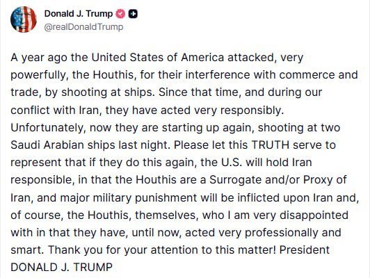 Houthis attack 2 Saudi ships; US threatens Iran response
