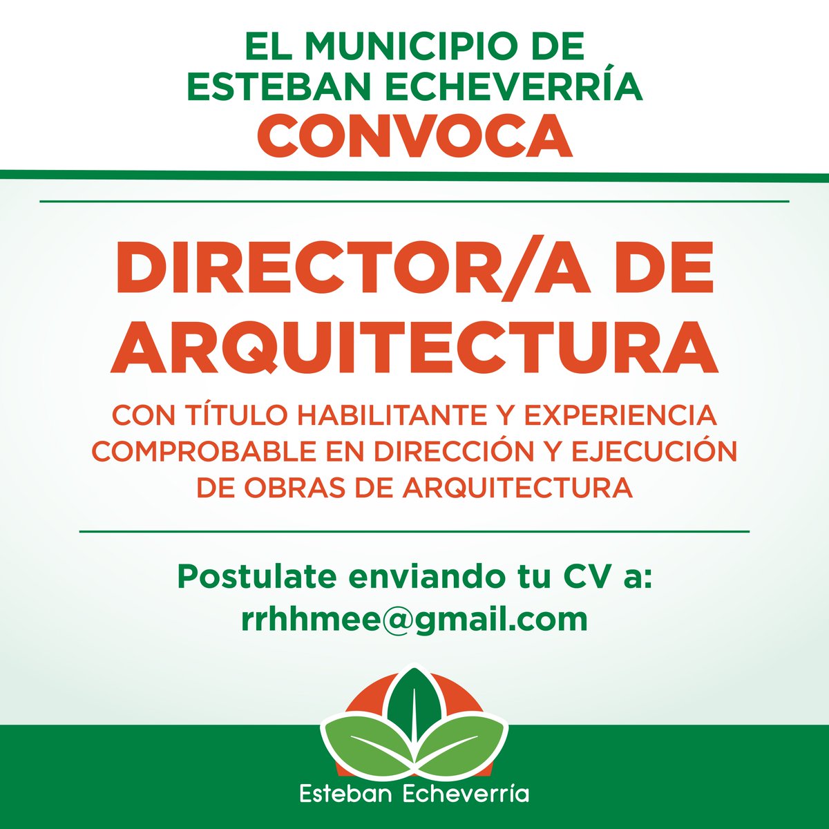 MunicipioEE's tweet photo. Sumate al equipo de Obras Públicas del Municipio. Buscamos profesionales con capacidad de liderazgo, manejo de pliegos licitatorios y orientación a resultados para coordinar proyectos estratégicos.

Envía tu CV y remuneración pretendida a rrhhmee@gmail.com. https://t.co/TtiMR0uI92