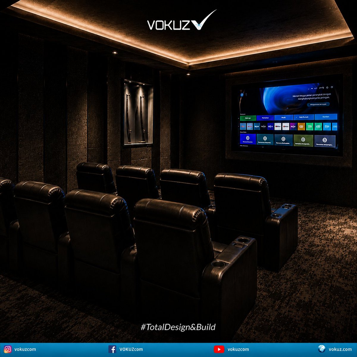 VOKUZcom's tweet photo. Every home theater deserves more than a big screen.

The real experience comes from the perfect combination of room acoustics, speaker placement, lighting, interior design, and AV integration.

That's what we build.

#VOKUZ #TotalDesignBuild #AcousticDesign #HomeTheaterDesign https://t.co/gvdmqfUuve