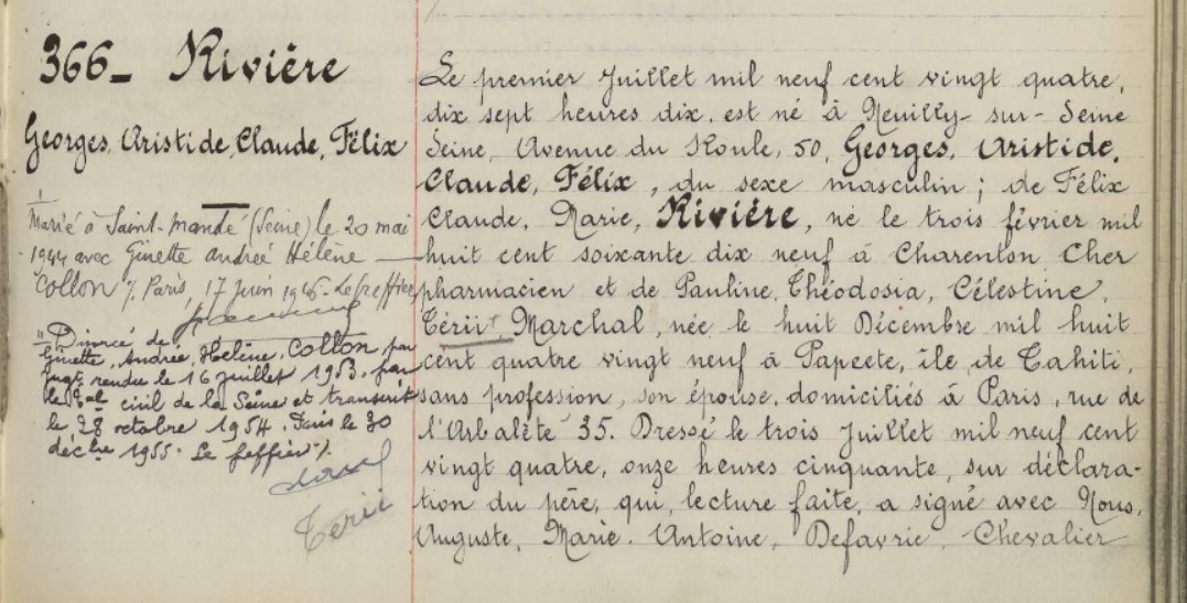 invaxoveritas's tweet photo. @CavelierAntonin @thierrydeprez1 @AurelienSal @borel951 @tbarnaud AD des Hauts de Seine : pas de mention de décès. 
Le Georges Rivière mort à Cannes en 2011 est né à Paris en 1921. https://t.co/hcecwR8q2k