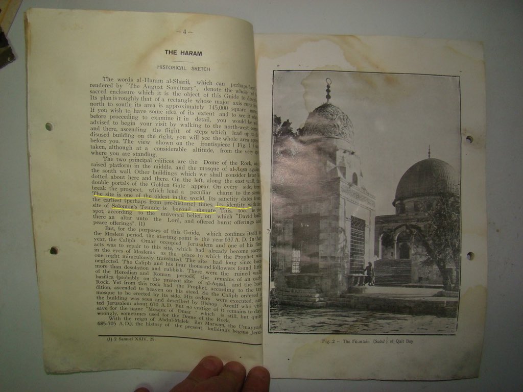 DanBurmawy's tweet photo. When Jews lived as dhimmis under Islamic rule, Muslims had no issue acknowledging the Jewish connection to the Temple Mount. 

That was taken as an obvious historical truth. For example, in 1925 the Supreme Muslim Council published a guidebook to the Haram al-Sharif. On page 4 it said:

“The site is one of the oldest in the world. Its sanctity dates from the earliest times. Its identity with the site of Solomon’s Temple is beyond dispute.”

That was the mainstream Muslim position for centuries. The Temple Mount was recognized as the location of the ancient Jewish Temple. 

There was no denial, no attempt to erase Jewish history, because Jews were under Islamic domination, without sovereignty, and therefore posed no political threat.

But everything changed with the collapse of the Ottoman Caliphate and the introduction of nation-states under the British and the French.

Once the idea of Jewish sovereignty became possible, Jews ruling themselves on their ancestral land, the Muslim world could no longer tolerate the acknowledgment of Jewish history.

This is why the modern denial of Jewish history began, why the Palestinian identity was manufactured and why Muslims suddenly began denying the Jewish connection to the land.