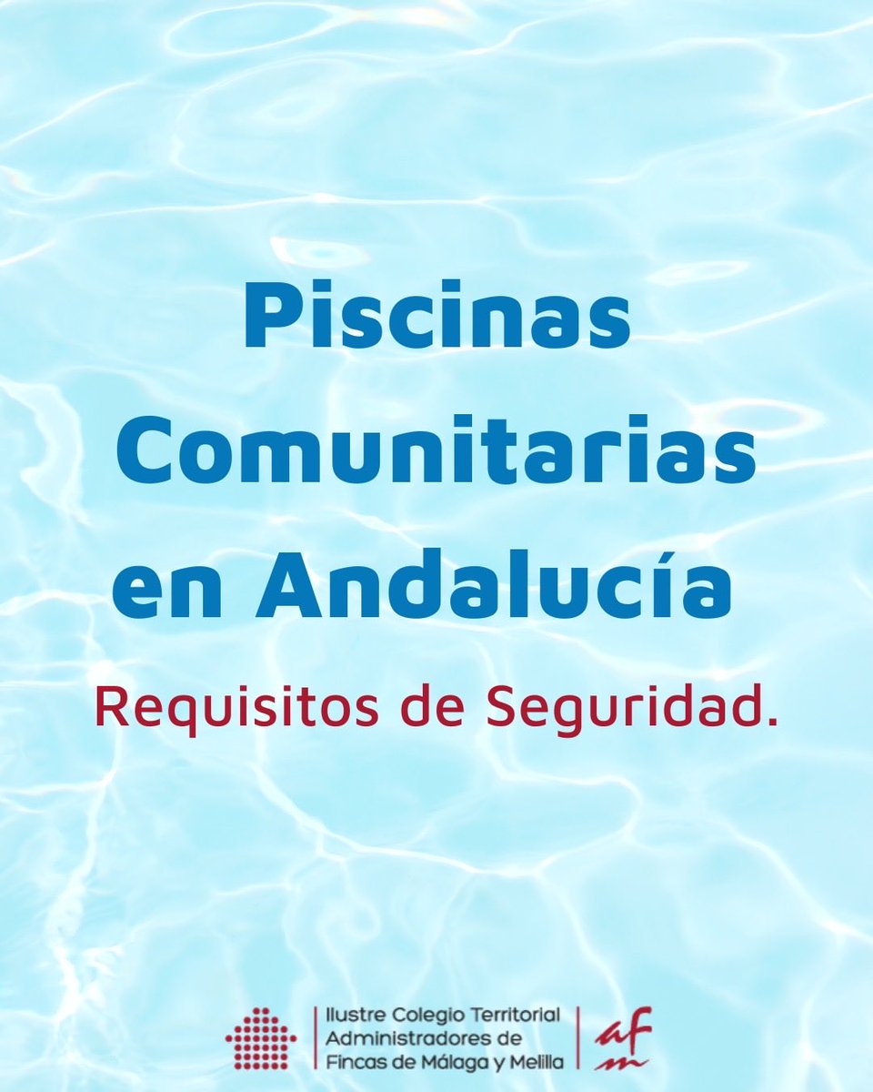 CAFMalagaES's tweet photo. 🏊 ¿Sabías que no todas las piscinas comunitarias tienen las mismas obligaciones, pero todas deben cumplir unos requisitos mínimos de seguridad e higiene?

Desde el vallado perimetral hasta el control del agua, el botiquín o las funciones del socorrista, conocer la normativa es clave para evitar riesgos y garantizar un verano seguro.

En el carrusel te resumimos los aspectos más importantes que deben tener en cuenta las comunidades de propietarios en Andalucía.

#CAFMálaga #AdministradoresDeFincas #PiscinasComunitarias #Seguridad #ComunidadesDePropietarios #Andalucía