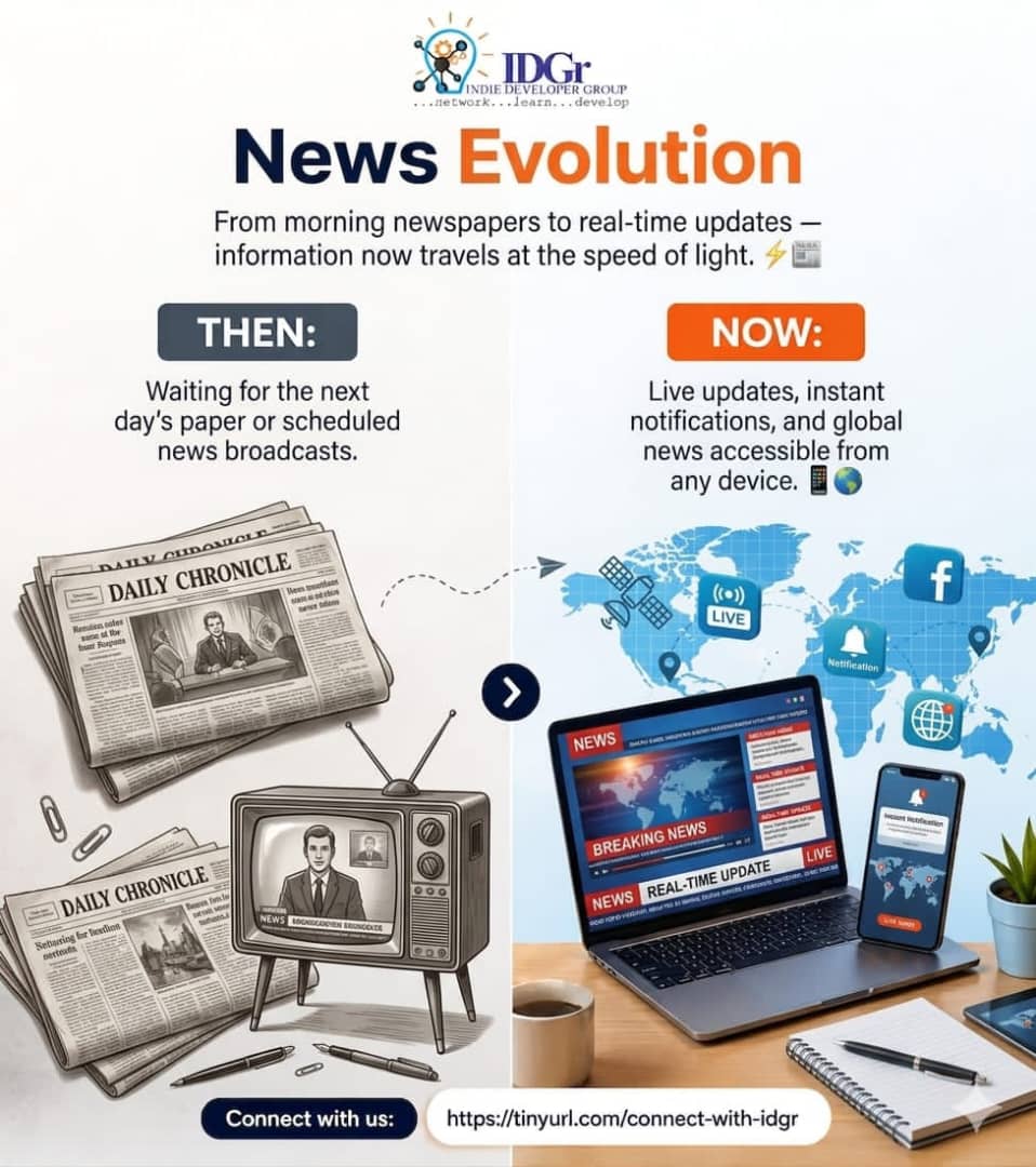 IndieDeveloper1's tweet photo. instant notifications, and global events are at our fingertips, anytime, anywhere.
Technology hasn't just changed how we consume news; it has transformed how fast the world stays connected
#IDGr
#NewsEvolution
#TechHistory https://t.co/eNwZ7YFzaa