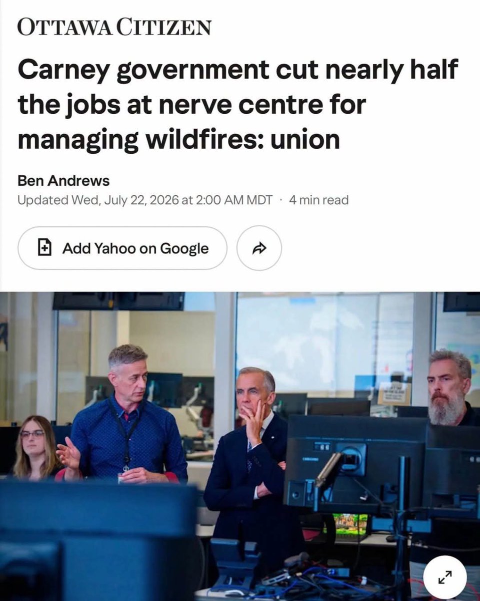 DefazioIvano's tweet photo. So hold on Mark Carney and this liberal party has been screaming about the wildfire crisis and then decided to cut nearly half the jobs for managing wildfires????? Hey libards what's it going to take to make you wake up? https://t.co/C0tiQdvwVj