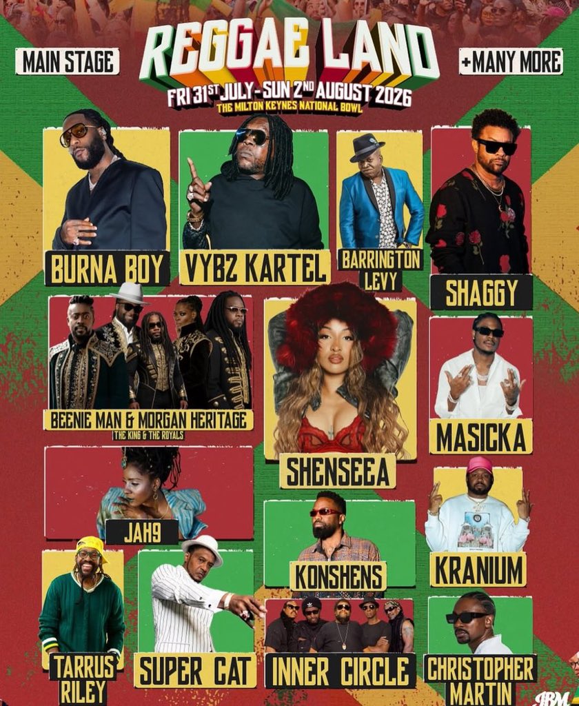 PulseNigeria247's tweet photo. Burna Boy is set to headline Reggae Land 2026, one of Europe’s biggest reggae and dancehall festivals, on July 31 at the Milton Keynes National Bowl. 🔥🇬🇧 https://t.co/68SwN3N8sv