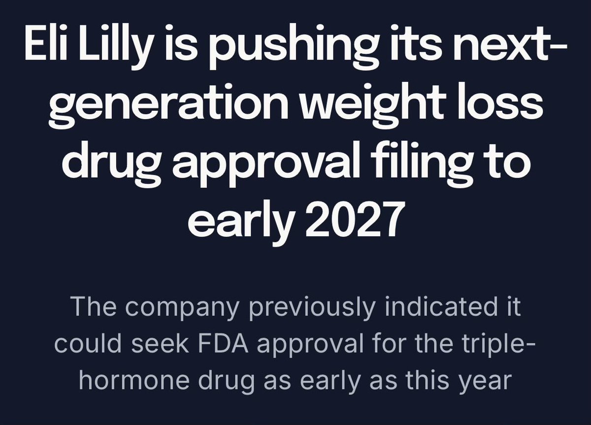 ELI LILLY TO FILE RETATRUTIDE FDA APPROVAL APPLICATION IN Q1 2027 PREVIOUSLY SOME SPECULATION THIS WOULD HAPPEN BY EOY 2026 $LLY $NVO $HIMS