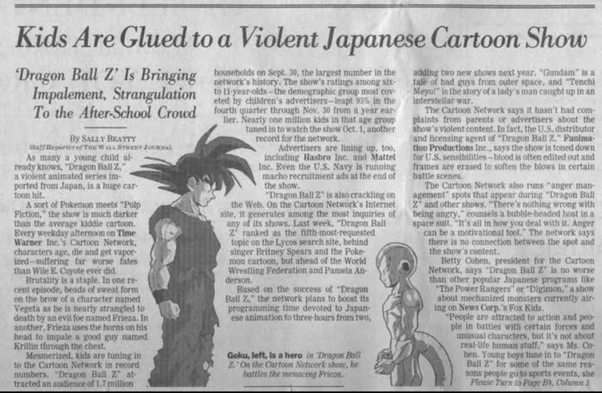 _EntArchive's tweet photo. Wall Street Journal covering Dragon Ball, 1999. https://t.co/MKsgi1YK3z