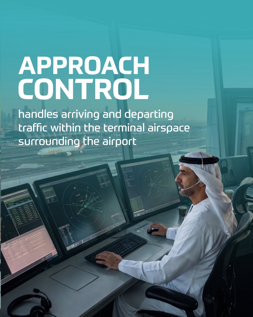 dansdxb's tweet photo. Air Traffic Control is delivered through three coordinated roles: Tower, Approach and Area.
Each plays a distinct part in the safe and efficient management of every flight.
#dansdxb #ATC #Aviation https://t.co/RFKXeKJ1sI