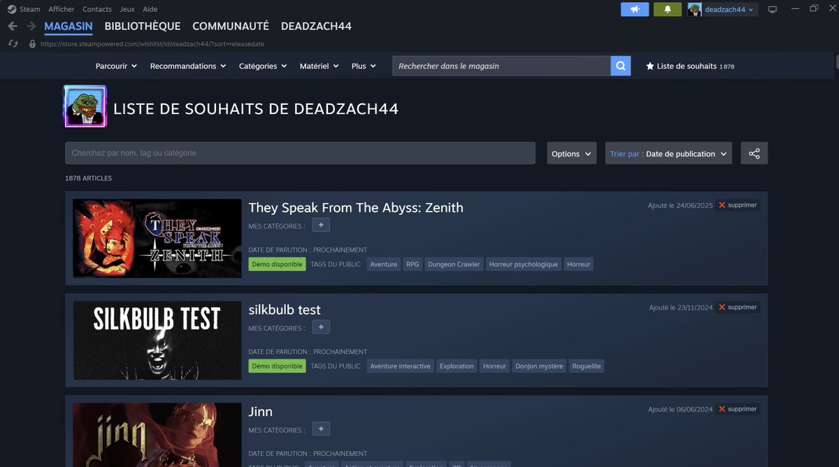 deadzach44's tweet photo. Refonte de l'interface de Steam (et pas que), va falloir s'y habituer (je viens de l'avoir que maintenant).

Par contre le fait qu'on puisse voir quand la démo d'un jeu est disponible dans la wishlist, c'est exceptionnel surtout quand t'as 1800 jeux dedans mdrr https://t.co/n1v5HneoNt