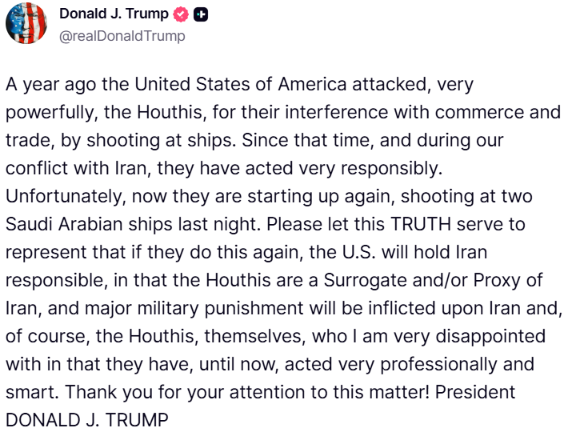 US President Donald Trump shared a post on his social