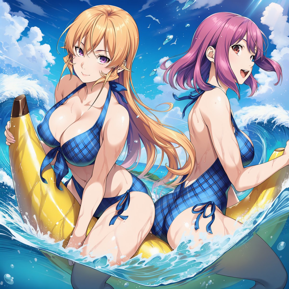 numachou_AI's tweet photo. えりな様と秘書子
おそろの柄で🌊🍌

SFW Illustration https://t.co/sa02J1MstJ